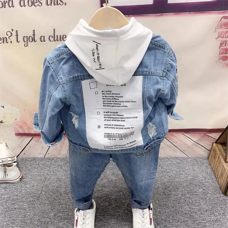 3psc Toddler Boy Clothes Children Clothing Pant Sets Spring Fall Denim  Jacket Long Sleeve Button Hooded Sweater Jeans Kids Suit