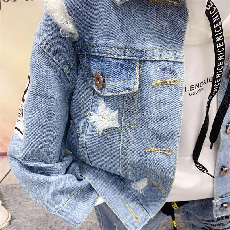 3psc Toddler Boy Clothes Children Clothing Pant Sets Spring Fall Denim  Jacket Long Sleeve Button Hooded Sweater Jeans Kids Suit