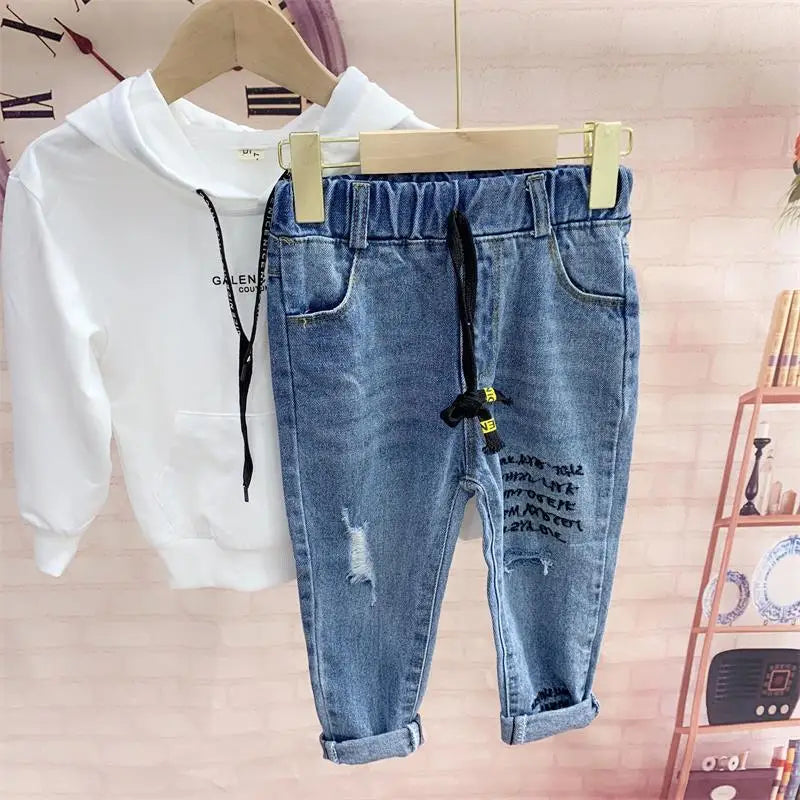 3psc Toddler Boy Clothes Children Clothing Pant Sets Spring Fall Denim  Jacket Long Sleeve Button Hooded Sweater Jeans Kids Suit